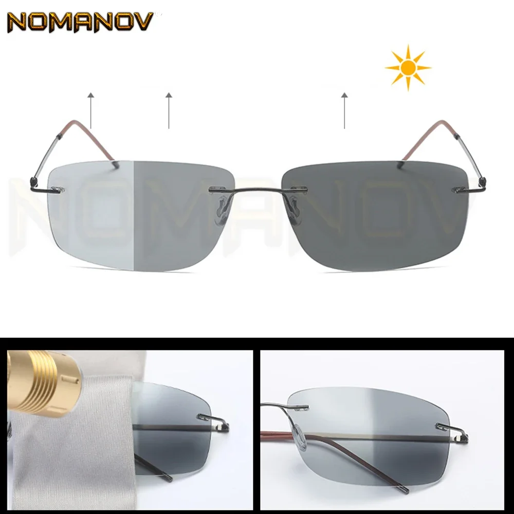 

Summer Style Rimless Photochromic Grey Polarized Lens Sunglasses Men Women Day and Night Polarized Sun Glasses Driving