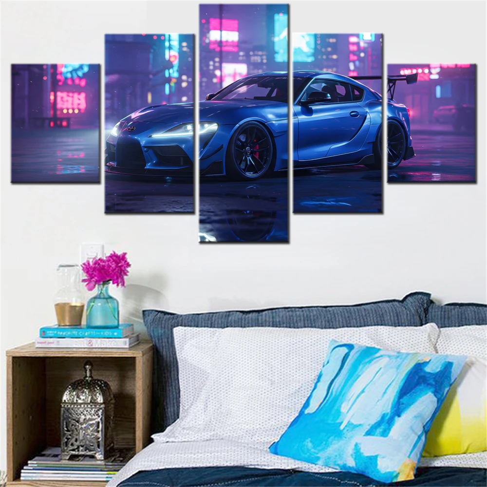 

5 Pieces Canvas Wall Arts Poster Painting Cool Cars Supra City street Wallpaper Home Decor Picture Printing Interior Artwork