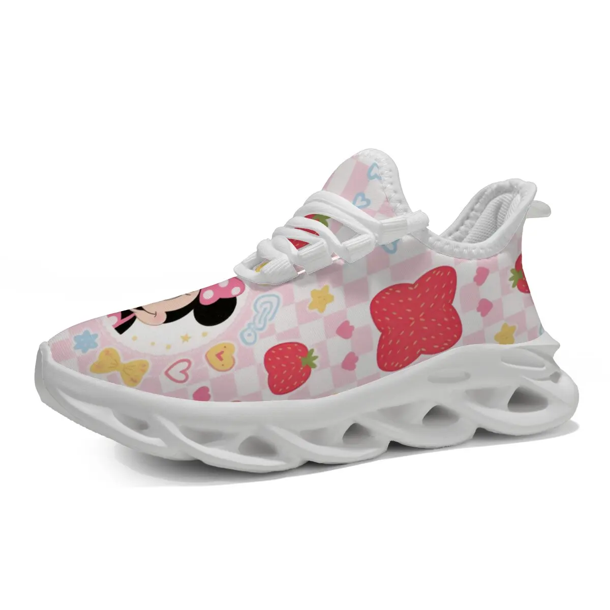 

Disney Minnie Kids Sports Shoes with Strawberry Checkered Hearts and Stars Unisex Men Women Sneakers Luxury Brands