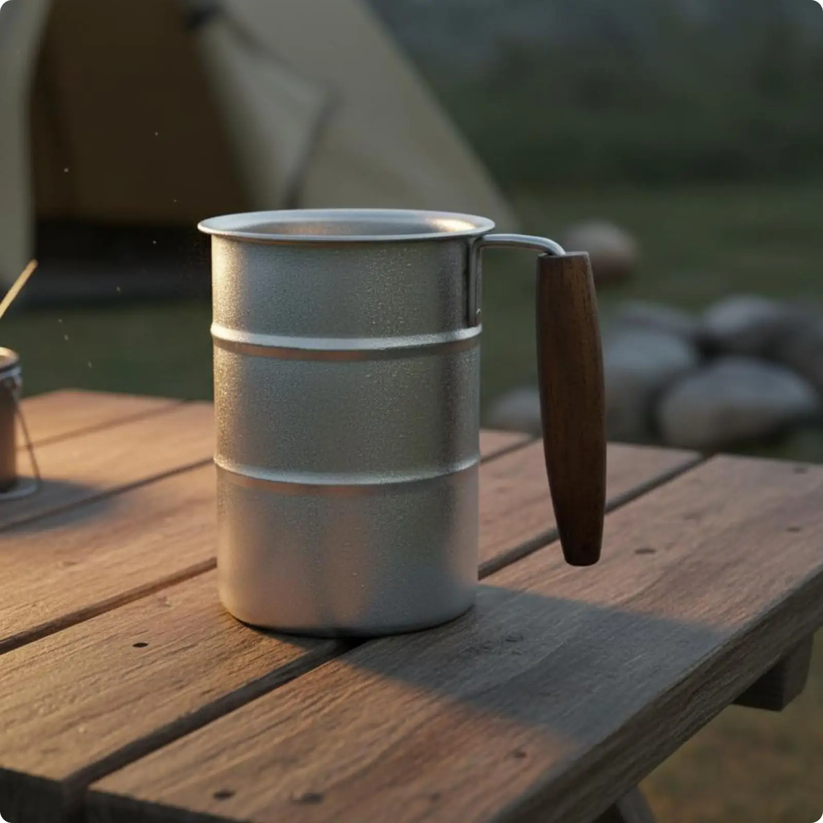 Wood Handle Mug Retro Style Stainless Steel Camping Mug Flared rims Camping Cup