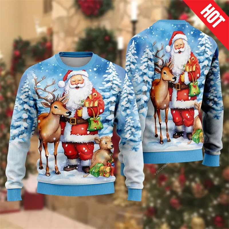 New Cute Santa Claus 3D Printed Sweatshirt Merry Christmas Ugly Sweater For Men Women Clothing Pullover Sweater For Man Y2k Coat