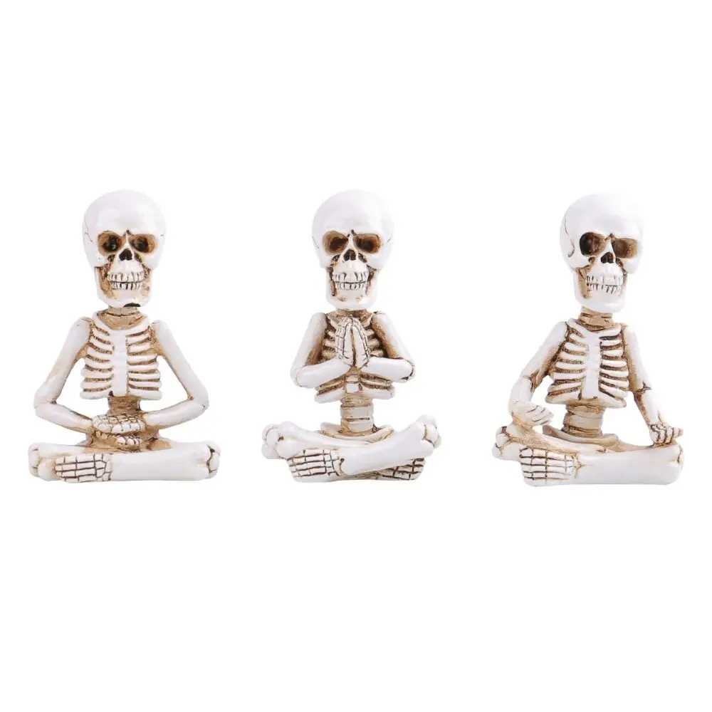 Sitting Skeleton Desk Ornament Small Skull Home Decor Resin Sculpture Crafts Gift Halloween Ornaments