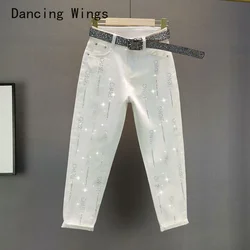 Denim Pants Jeans Woman 2024 Autumn Women Ins Fashion Bling Bling Rhinestone Jeans Female Harem Pants Trousers