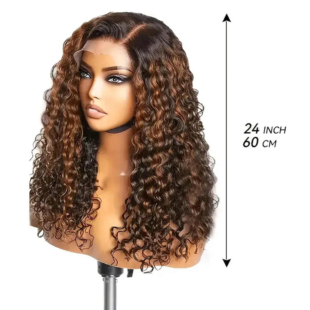 Glueless Human Hair Wig Pre Plucked Pre-Cut 1B30 Deep Wave 5x5 Lace Front Wig with Baby Hair for Women
