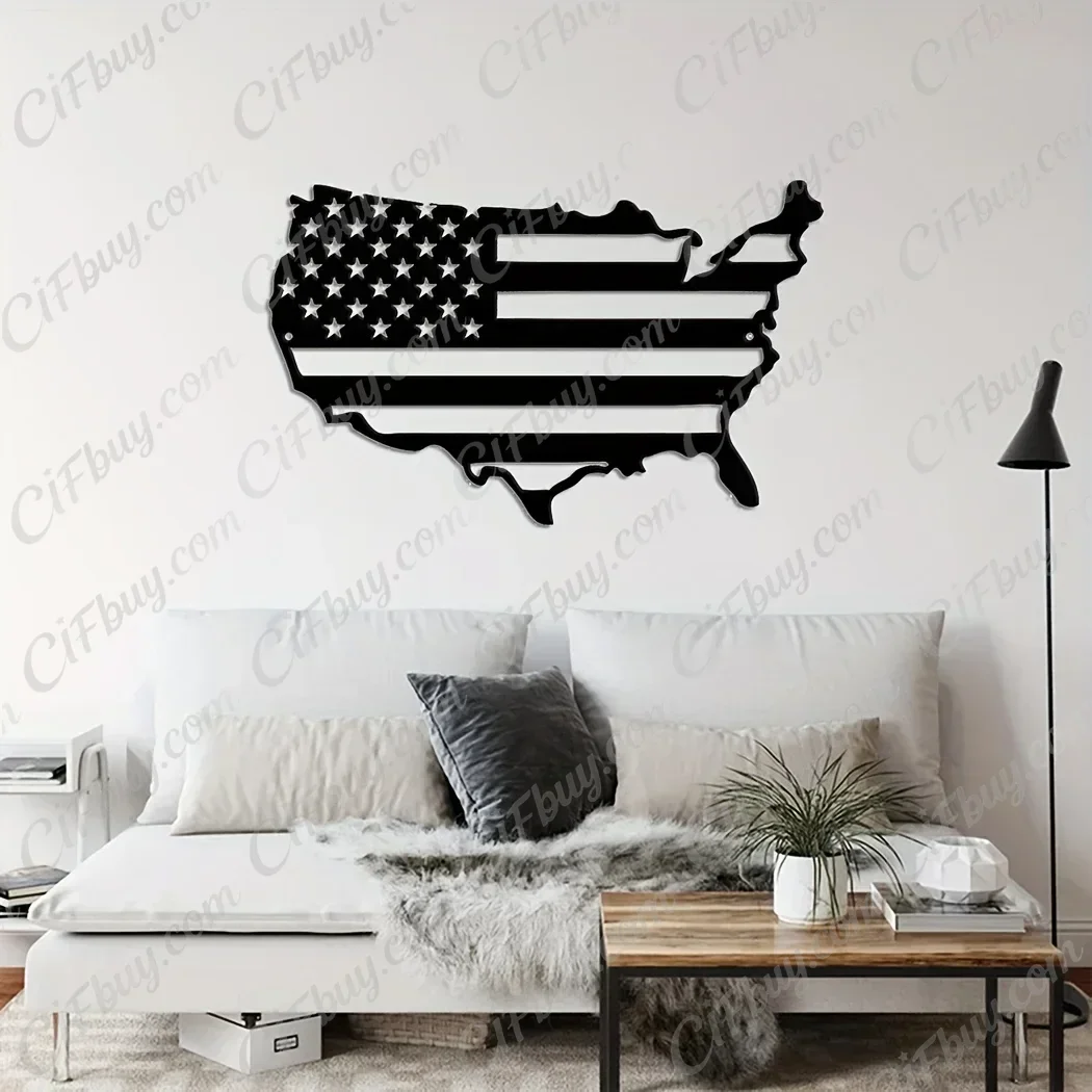 CIFbuy American Flag Metal Wall Art USA Map Iron Sign Patriotic Home Decor United States Wall Hanging Decoration Gift