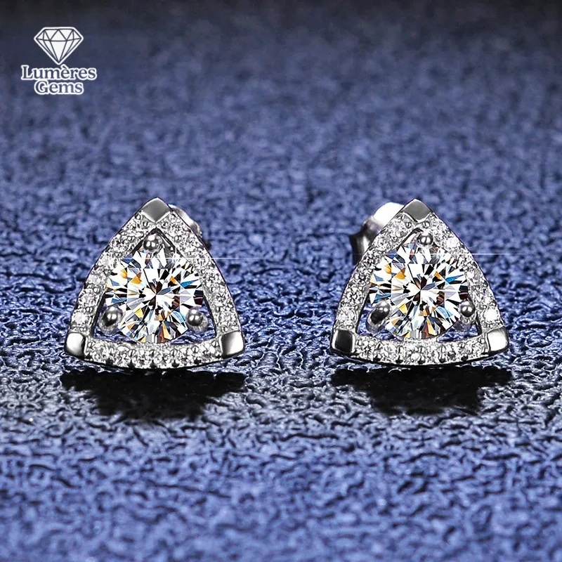 

Роскошные платиновые серьги-гвоздики Pt950 с муассанитом и бриллиантами, геометрические треугольные серьги-гвоздики, аксессуары из белого золота 18 карат, свадебные украшения