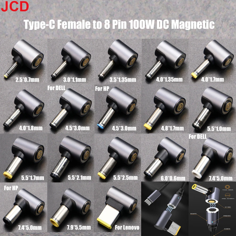 

JCD 1Pc Magnetic Fast Charging 100W USB C Type-C to 8Pin Round Connector Adapter USB to DC Plug For Laptop Power Supply Charger