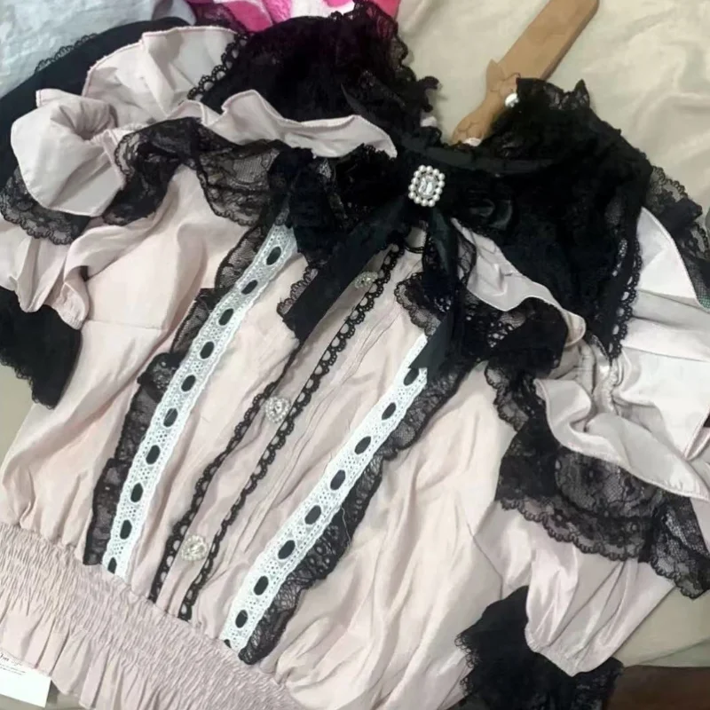 

Y2K Harajuku Kawaii Women Shirts Lolita Cute Japanese Style Blouse Elegant Long Sleeve Sweet Tops Casual Aesthetic Shirt Female