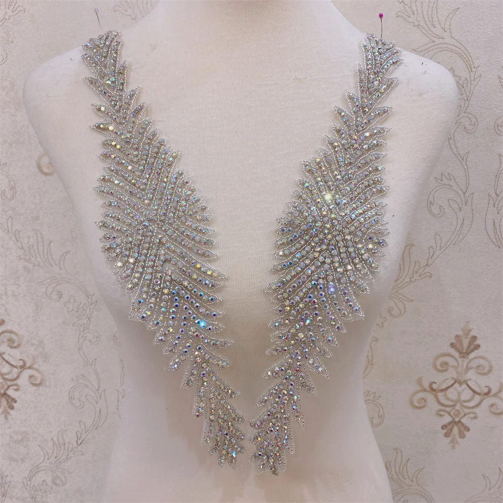 Handmade Crystal Beaded Rhinestone patches Iron on Bridal Sash Belt Trim for wedding dress Decoration