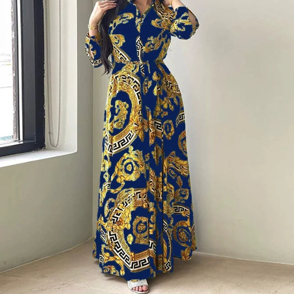 

Middle East independent station foreign trade hot selling large swing women's print shirt dress-GZXX637