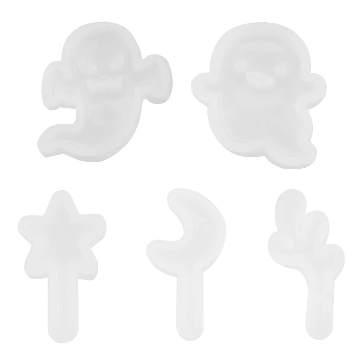 

5Pcs Crystal Epoxy Silicone Mold DIY Durable Star Moon Ghost Shapes Easy Demould Non-Stick Halloween Nail Salon