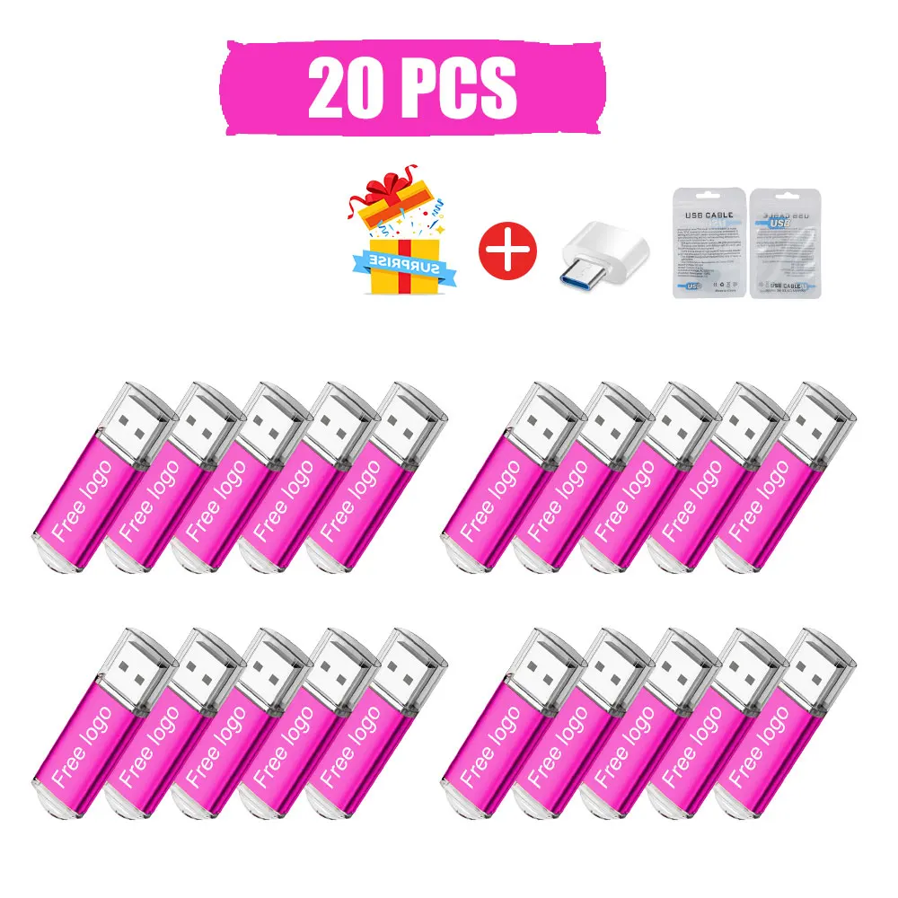 

20Pcs/lot USB 2.0 Flash Drive 64GB Pen Drive 16GB Pendrive 32GB 8GB 4GB Disk on Key Custom Logo Memory USB Stick Real Capacity