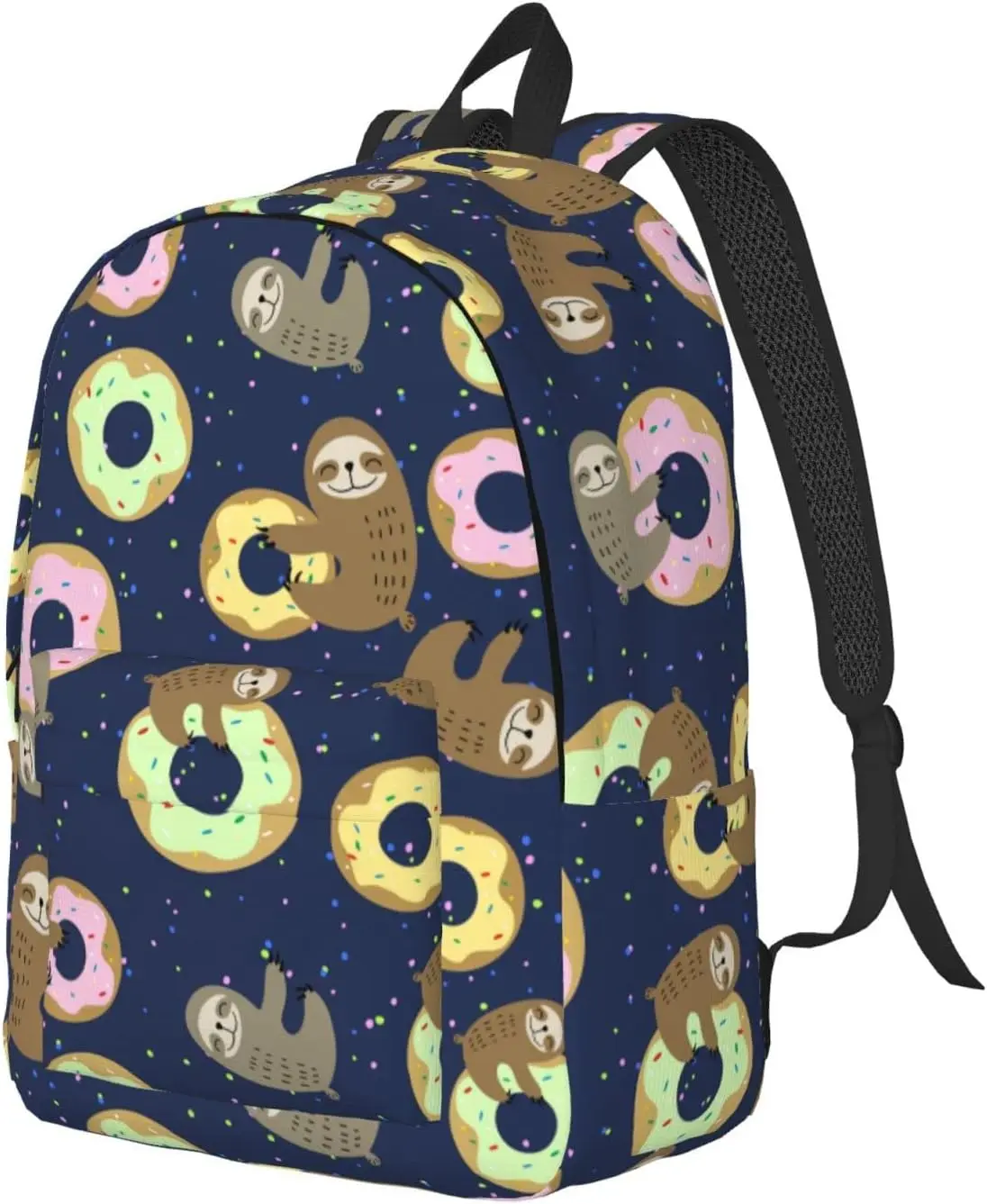 Backpack Casual Lightweight Cute Sloth With Sweet Doughnuts Laptop Backpack Men Women Travel Bag Outdoor Canvas Daypack