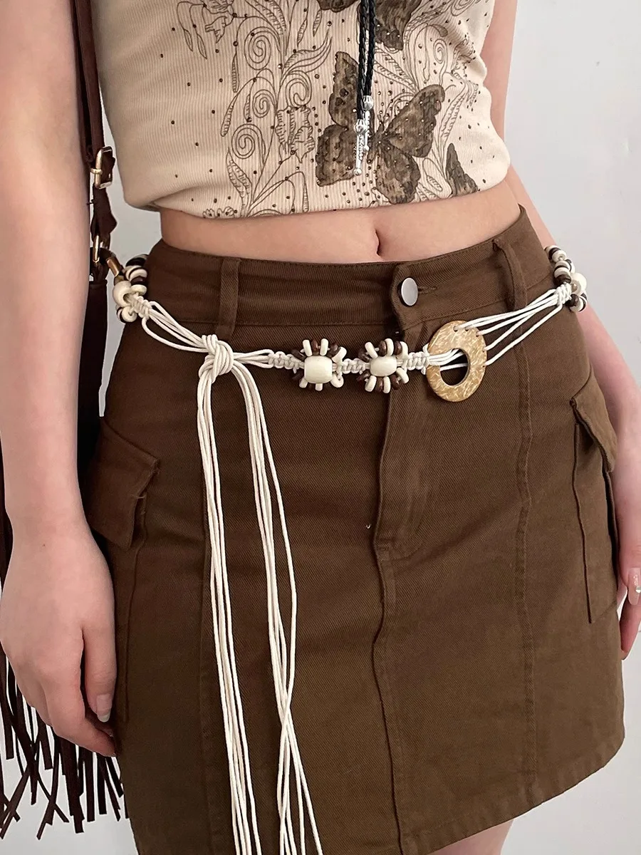 Bohemian Minority Y2k Decorative Ethnic Wind Waist Rope With Skirt Chatelaine Belt Women's New 2024 Weaving