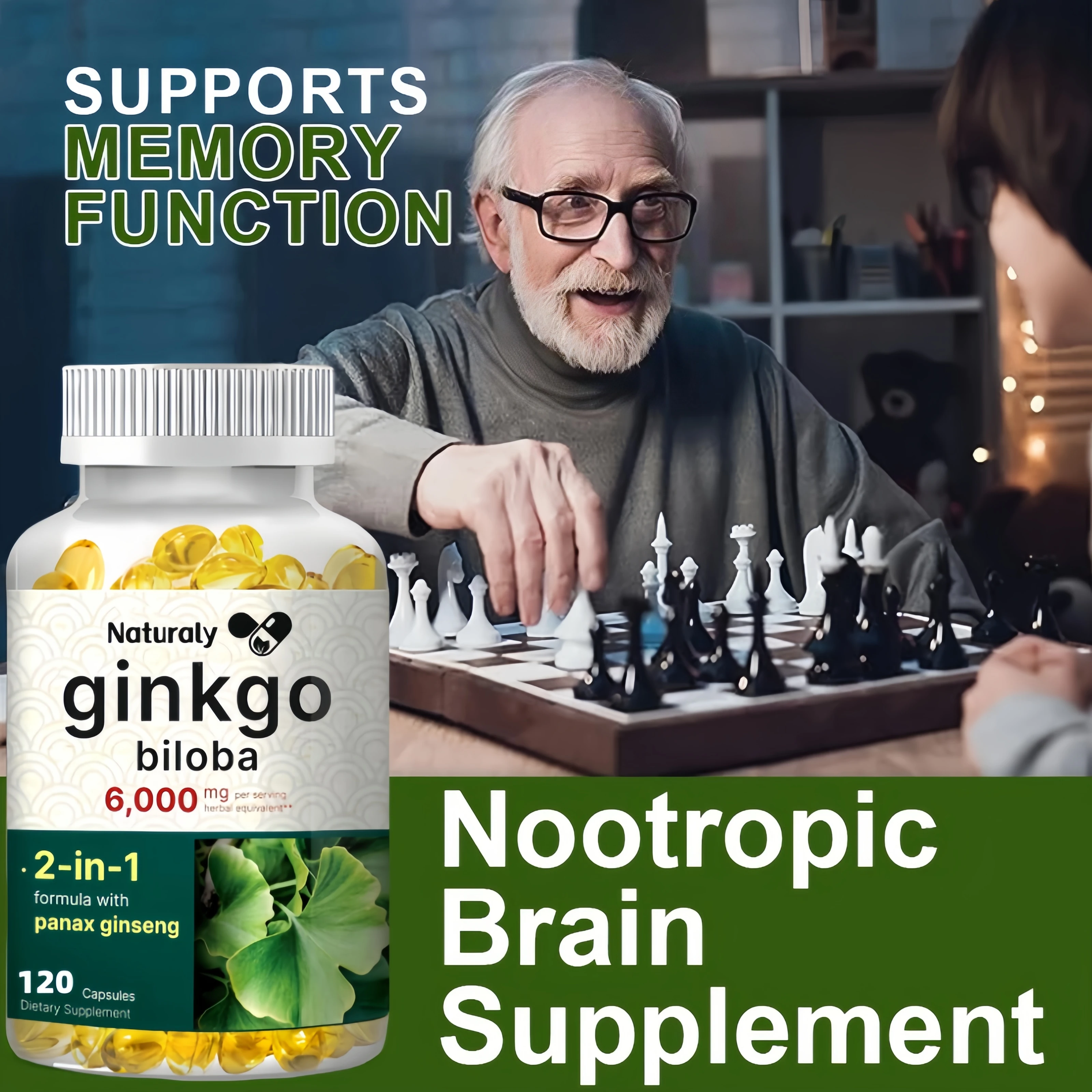 Ginkgo Leaf Capsules, Helps Memory, Learning Ability, Concentration, Better Mood and Healthy Brain