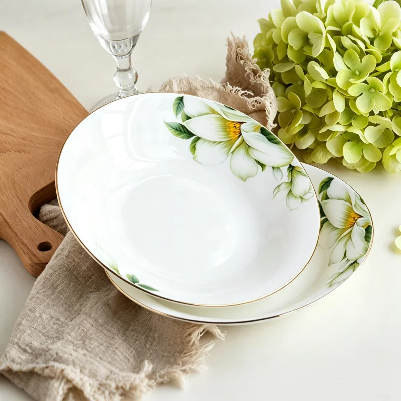 8inch, bone china soup plates, lily flower design, porcelain lunch plates, ceramic deep cooking dish, bbq chafing dish, dinner