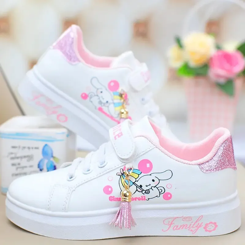 Sanrio Cinnamoroll Anime White Board Shoes para niños, zapatillas deportivas Ins, regalos para niñas y niños, primavera y otoño, Girly Heart Kawaii