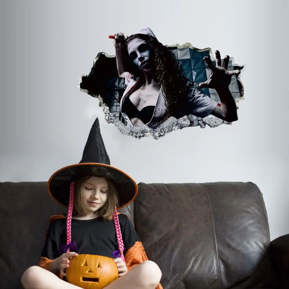 Waterproof Halloween Spooky Sticker Self Adhesive Realistic Window Sticker PVC Scary Ghost Witch Silhouette Sticker Bar