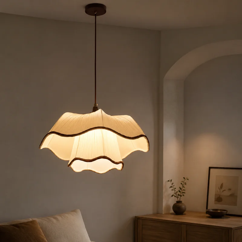 Retro Japanese Fabric Tiered Pleated Scalloped Shade For Dining Room Bedroom Living Room Kitchen Restaurant Foyer Pendant Lamp