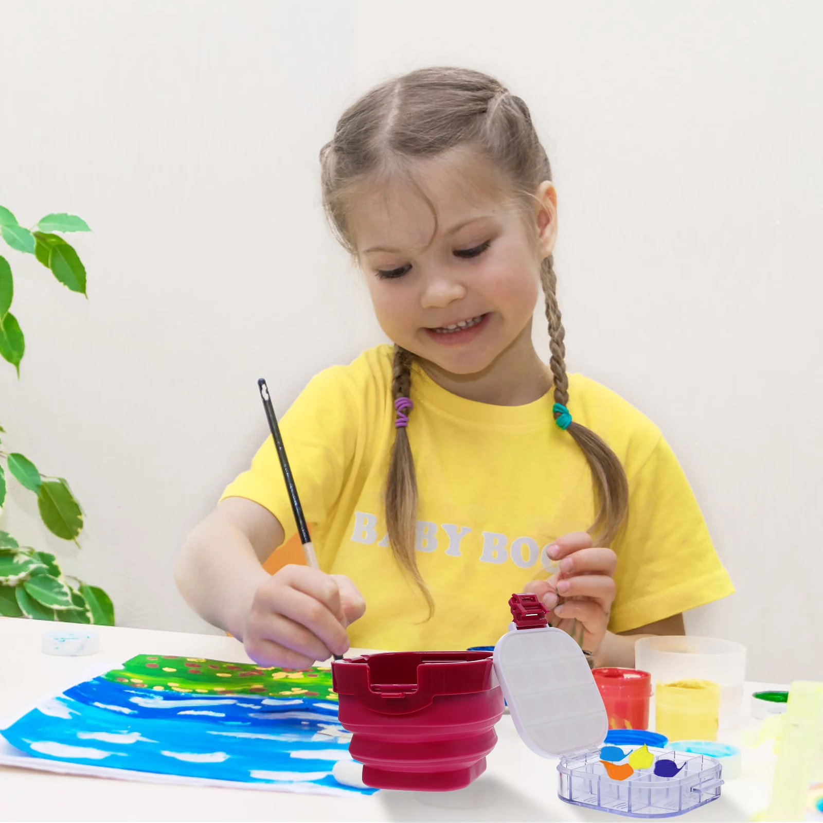 

Portable Pigment Box Brush Washing Bucket Kids Art Supplies Lightweight Durable PP Material Practical H Design
