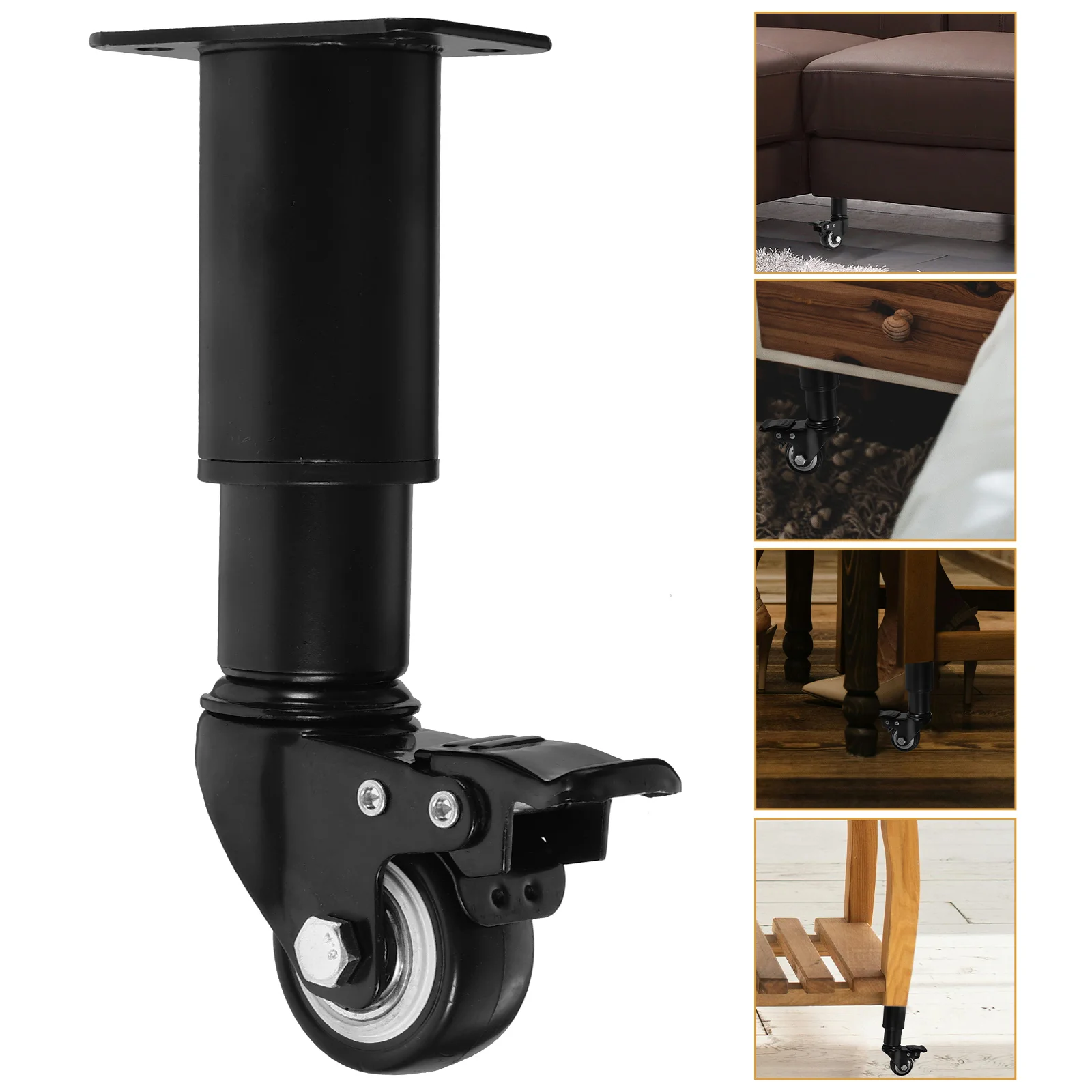 4 Pcs Adjustable Furniture Legs Metal for Coffee Bedstead Cabinet Cold Rolled Steel Dresser Desk Office Caster Wheels