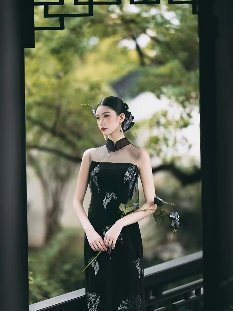 

Новинка 2026: Винтажное черное платье для фотосессий в садовом стиле, холодные тона, уникальный свадебный костюм для фотосъемки, женское платье F...