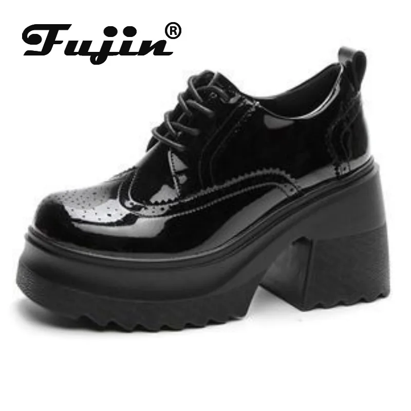 

Fujin 10CM 2024 Patent Microfiber Wedge Ankle Boot Women Platform Cushioned Fashion Pumps High Brand Leather Spring Autumn Shoes