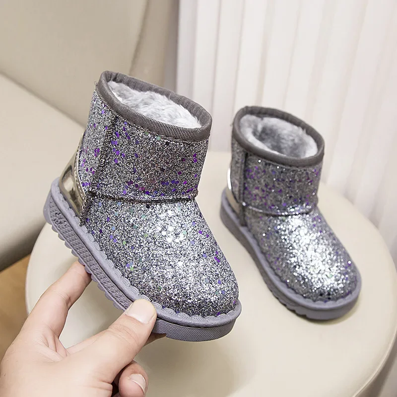 New Kids Fleece-lined Warm Cotton Shoes Baby Casual Warm Snow Boots Boys Girls Snow Boots Children Outdoor Sports Cotton Shoes
