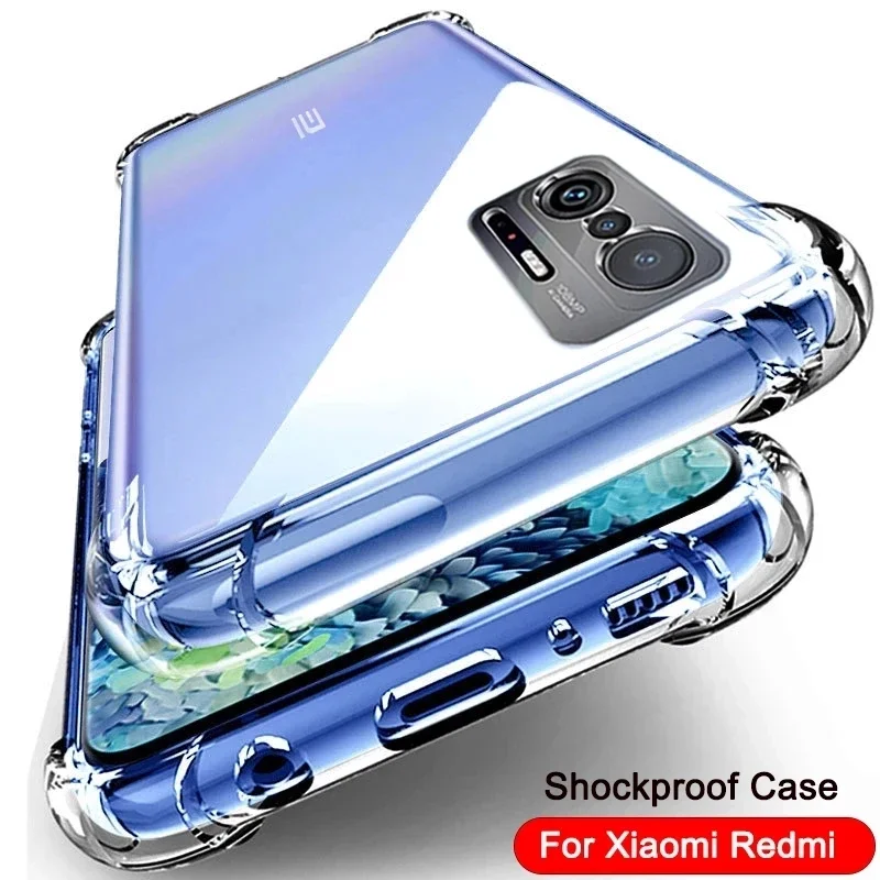 Shockproof Transparent Case For Xiaomi Mi Note 10 Lite 11T Pro mi 11 lite 12 For Redmi Note 9 10 Pro 10C 10S 9A Soft Back Cover