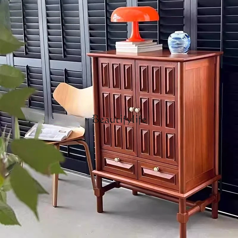 

French retro solid wood living room dining side cabinet medieval wabi style American multi-functional storage cabinet