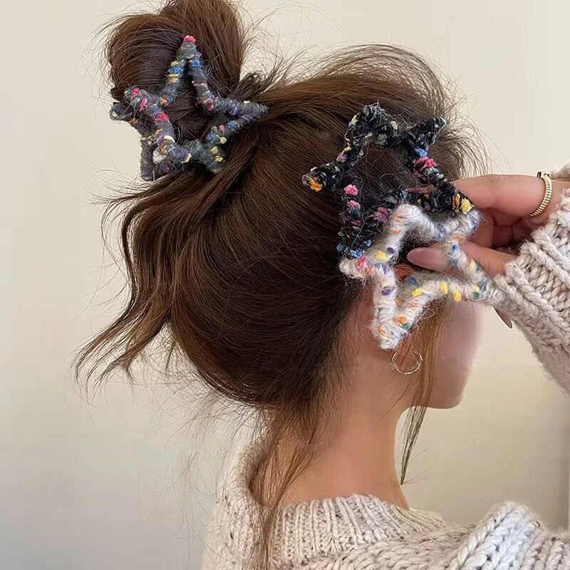 

New Exquisite Wool Heart Star Ponytail Hair Claw Clip Fashion Hair Clamps Hairpins Barrettes For Girls Hair Accessories Headwear