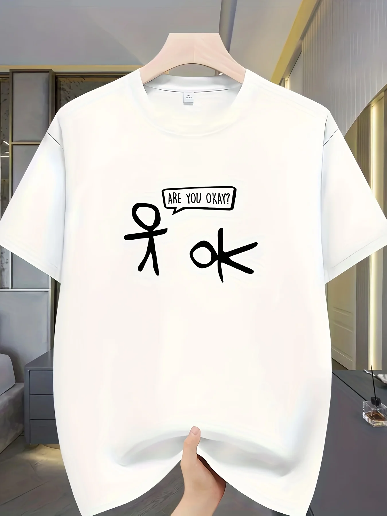 Are You Okay T-Shirt für Herren und Damen, kurzärmelig, lustiger minimalistischer Humor-Druck, Rundhalsausschnitt, Baumwolle, tägliches Freizeit-T-Shirt – Detail 3
