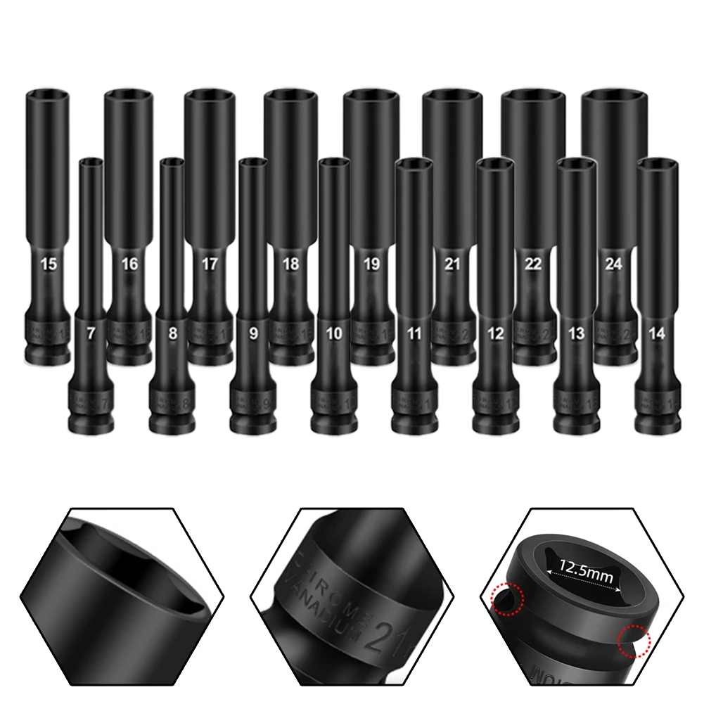 1/2 Drive Socket Impact Wrench Testa a esagono incassato 8-24mm Adattatore Chiave Convertitore Ugelli Dado Driver Bit Set Utensili manuali