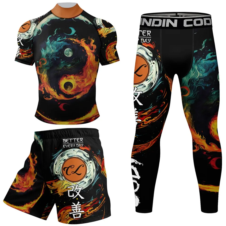 Sublimation Rash guard Bjj T-Shirt Shorts Pant Set Mma Rashguard Jiu-jitsu Bjj No Gi shirt Boxing Muay Thai Clothing Sportswuits