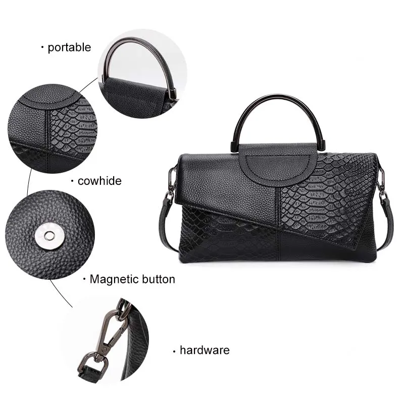 Aidrani Cowhide & Canvas Women Clutch Bag, Snake Embossed Patchwork Handbag with Metal Handle, Multi-Pocket Purse for Travel