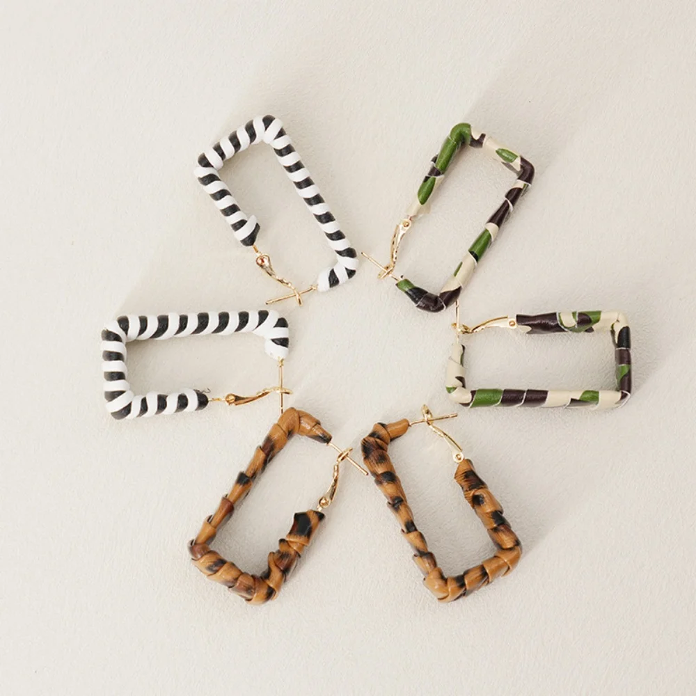 Geometrische quadratische Ohrringe, mit Leder umwickelt, Zebra-Camouflage-Leopardenmuster, Damen-Ohrringe, Schmuck – Detail 2