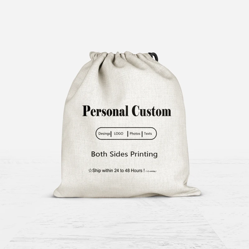 

Personal Custom Drawstring Pouch Logo Texts Pictures Print Commercial Open Ceremony Customers Gift Linen Fabric Sotrage Bag