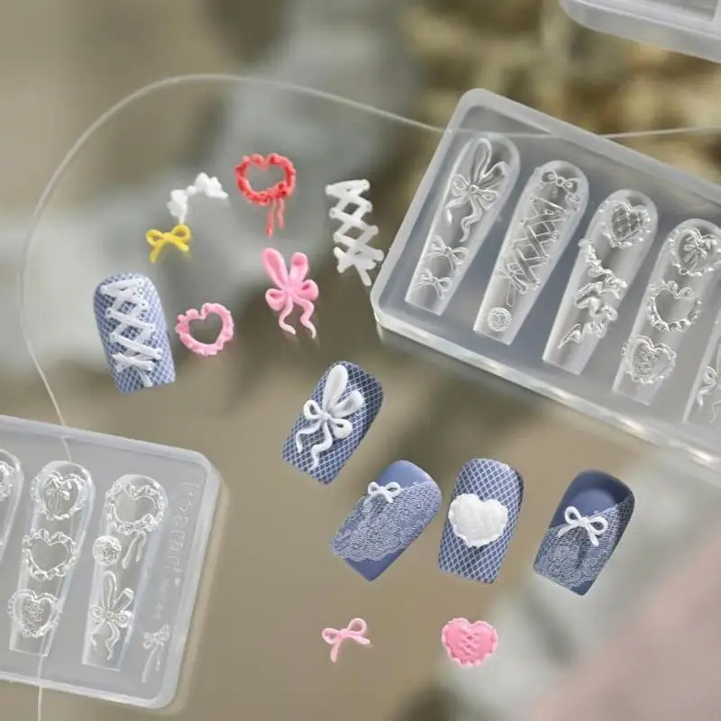 3D Bowknot Silicone Nail Carving Mold Ballet Ribbon Tie Nail Charms Transparent Template Manicure Tool