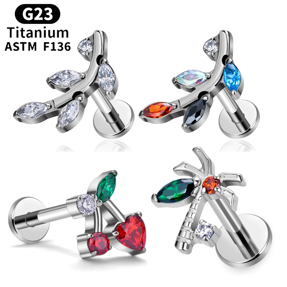 

G23 Titanium Leaf colored Zircon Helix Tragus Cartilage Daith Piercing Stud Earrings for Women 16G Ear Studs Pierc Body Jewelry