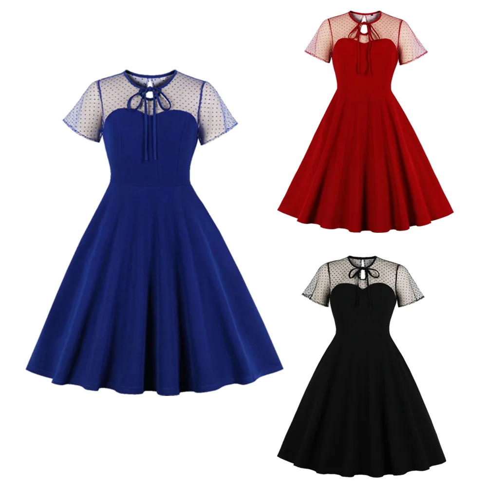 Elegant Vintage Hepburn Dress For Women Black Red Sleeveless A-Line Dress With Shawl Female Retro Rockabilly 50s Polka Dot Dress