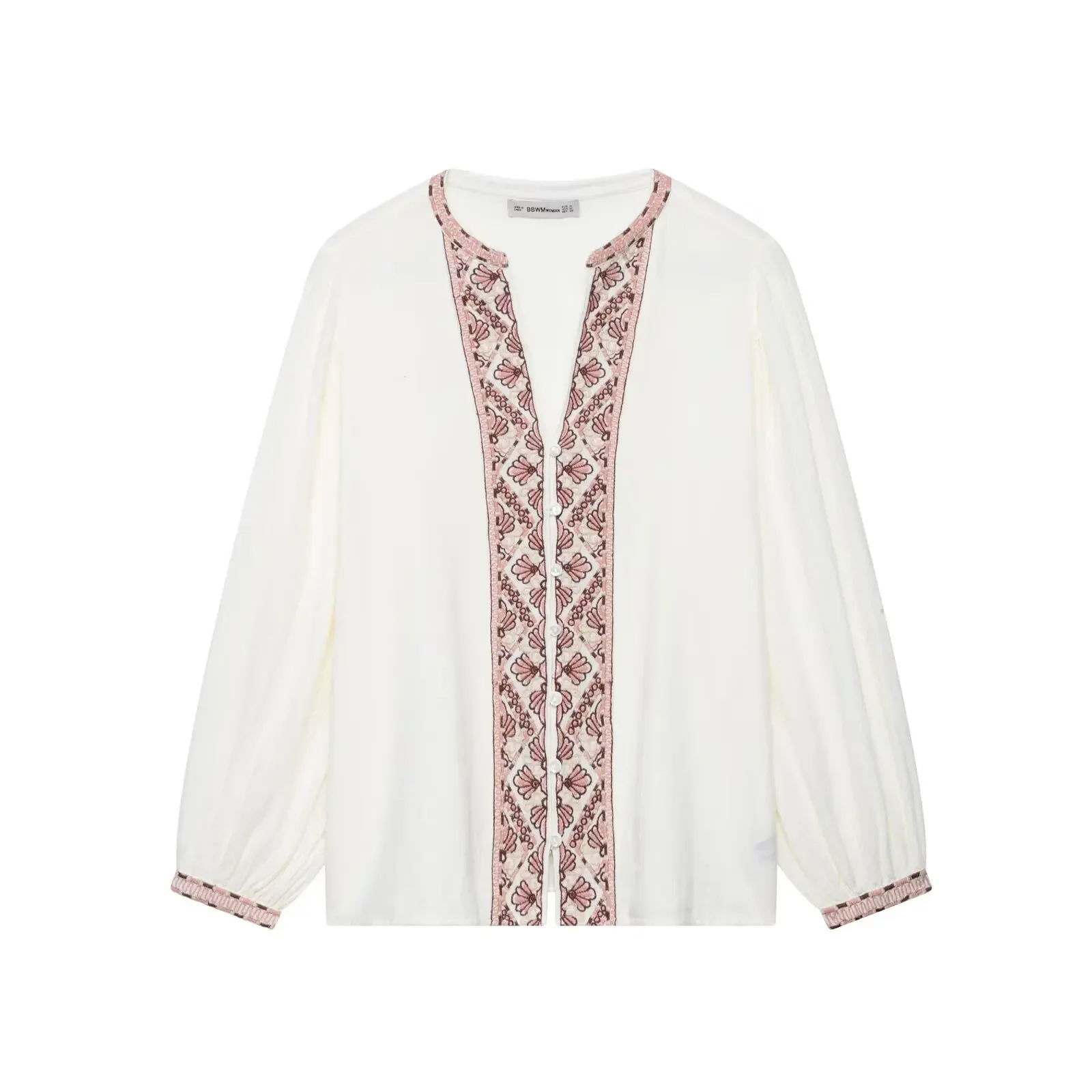 

NICE Bohemian Long Sleeve Embroidered Shirt Women's Short Style Lantern Sleeve Fashionable Casual Button Up Top ZR Women's Wear