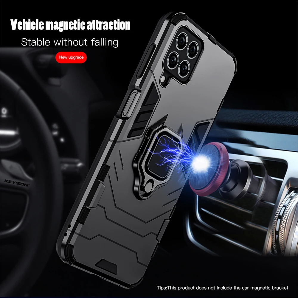 KEYSION Shockproof Armor Case for Samsung M53 M33 5G M62 M32 M22 M12 Ring Stand Phone Back Cover for Galaxy A22 A12 A42 A22S 5G