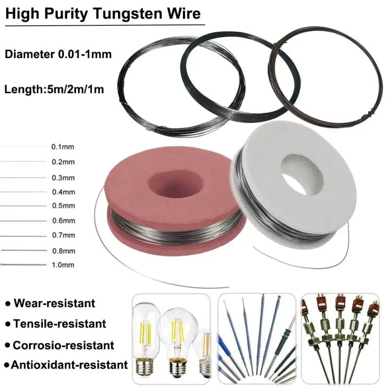 1Pcs 99% High Purity Tungsten Wire Diameter 0.01-1mm Length 1/2/5m Tungsten Line Electrical Heating Electrode Wire