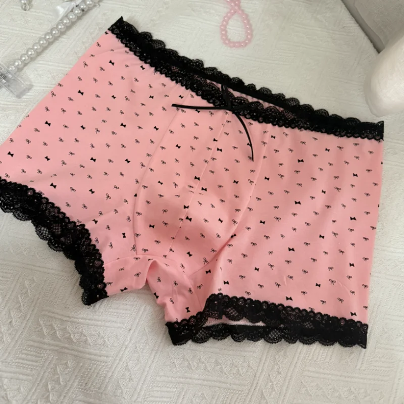 Underwear Men Ice Silk Lace Trim Bow Printing Bottoms Comfortable Soft Fabric Briefs Sexy Adult Man Sweet Panties Shorts
