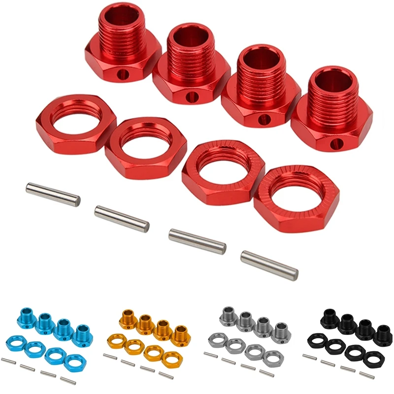 4pcs Metal 17mm Wheel Hex Hub Adapter with Nut 81011 for Traxxas HPI Tamiya HSP Redcat Himoto 1/8 RC Car Upgrade Parts