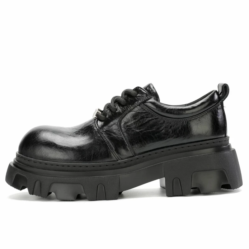Europe/America Silver-black Original Street Show Derby Shoes for Men's Dress Shoes Genuine Leather Casual Height Increased Shoes