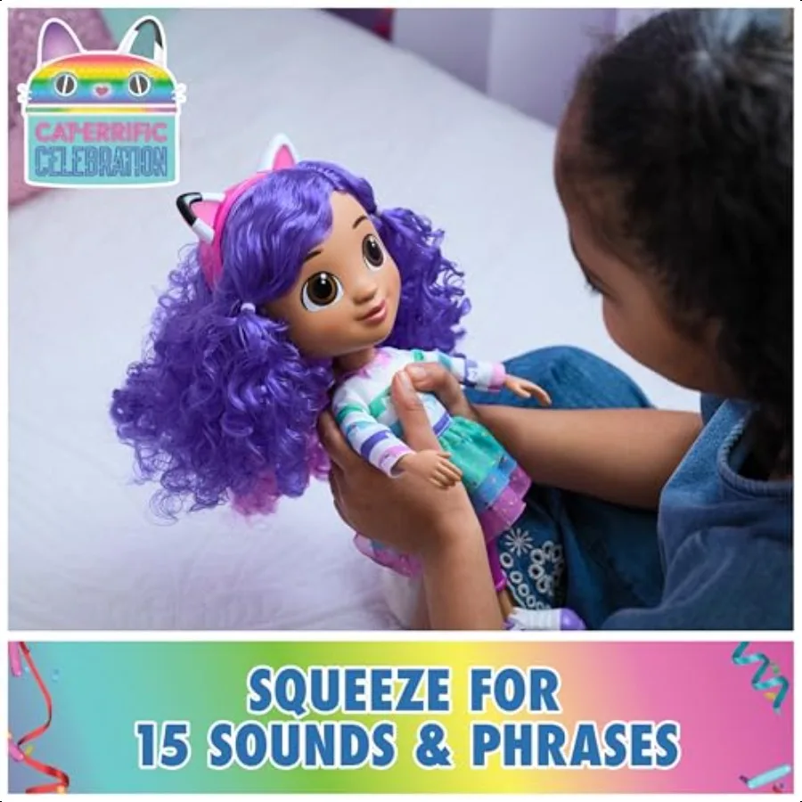 Gabby's Dollhouse Sing Celebrate Gabby Girl Doll 13Inches Tall with Sound Effects Reversible Cat Ears Toys for Girls Boys Ages