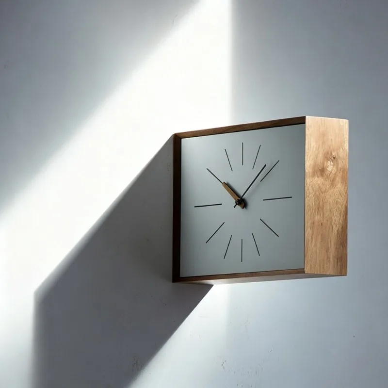 Solid Wood Double-sided Wall Clock Interior Creative Rectangle Corner Wall Clock Living Room Silent Art Clocks Home Decoration