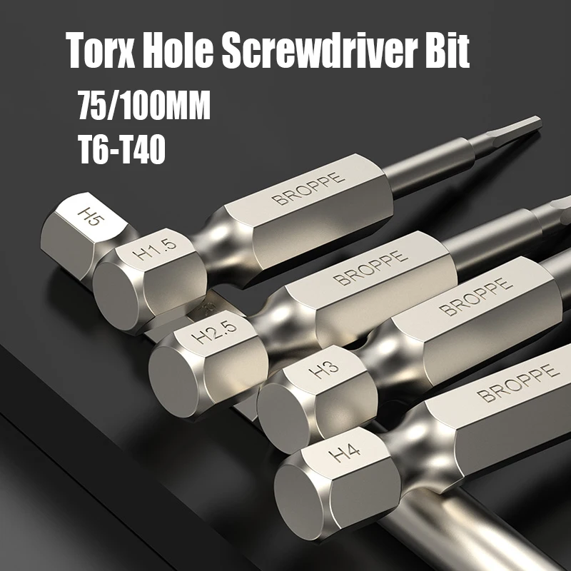 

75/100MM T6-T40 Torx Hole Screwdriver Bit Magnetic Electric Batch Head High Hardness Drill Bit S2 Alloy Steel Screw Driver Bit