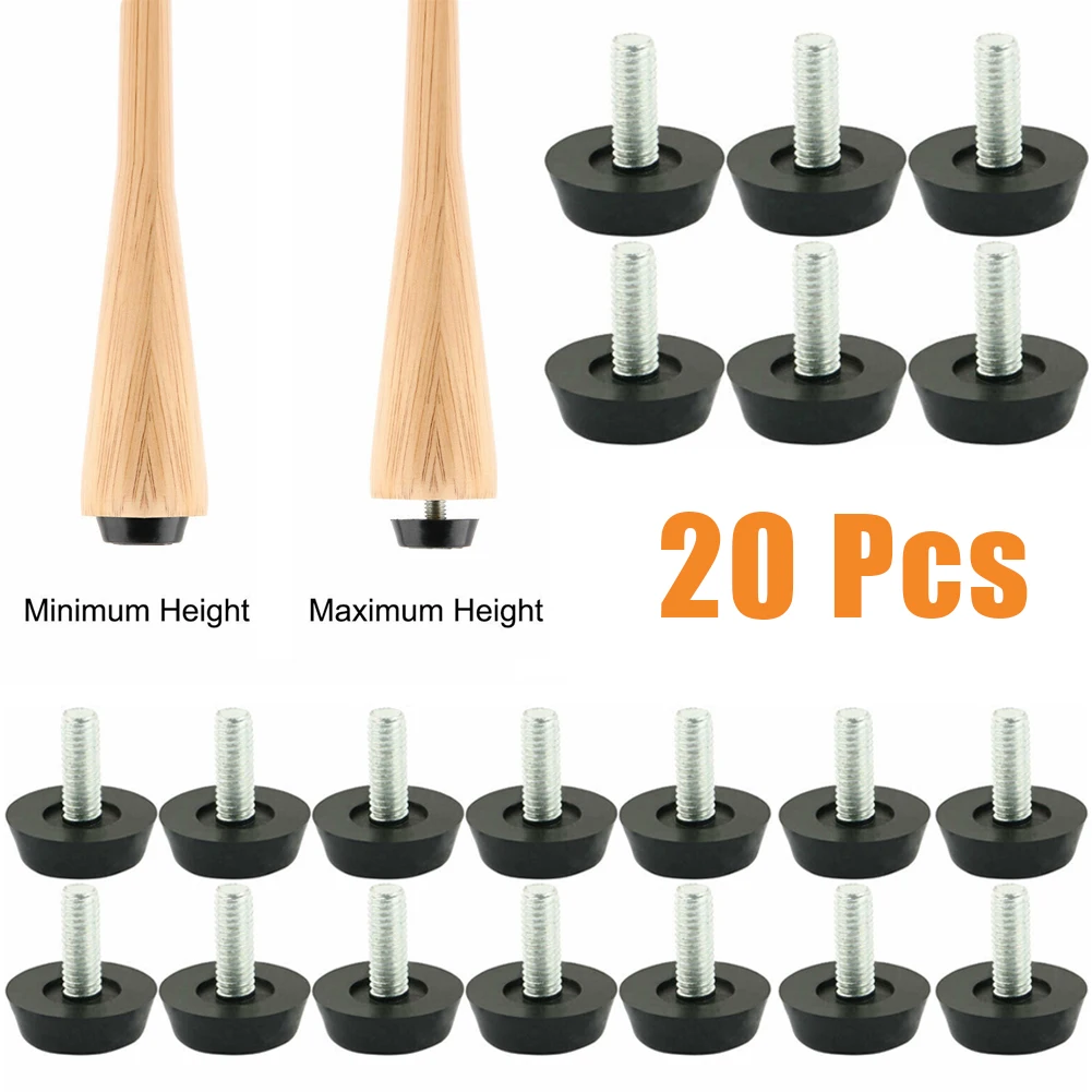 20 Pcs M6 Screw Type Leveling Feet for Furniture with Plastic Base to Avoid Floor Damage and Provide Even Support